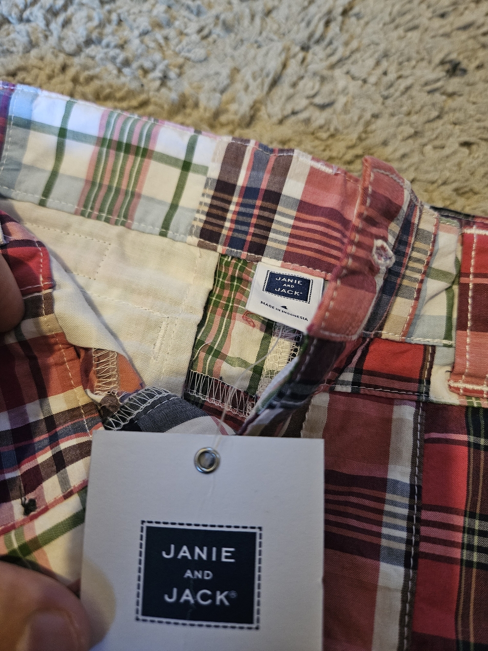 Janie and Jack Red Green Cream Plaid Shorts
